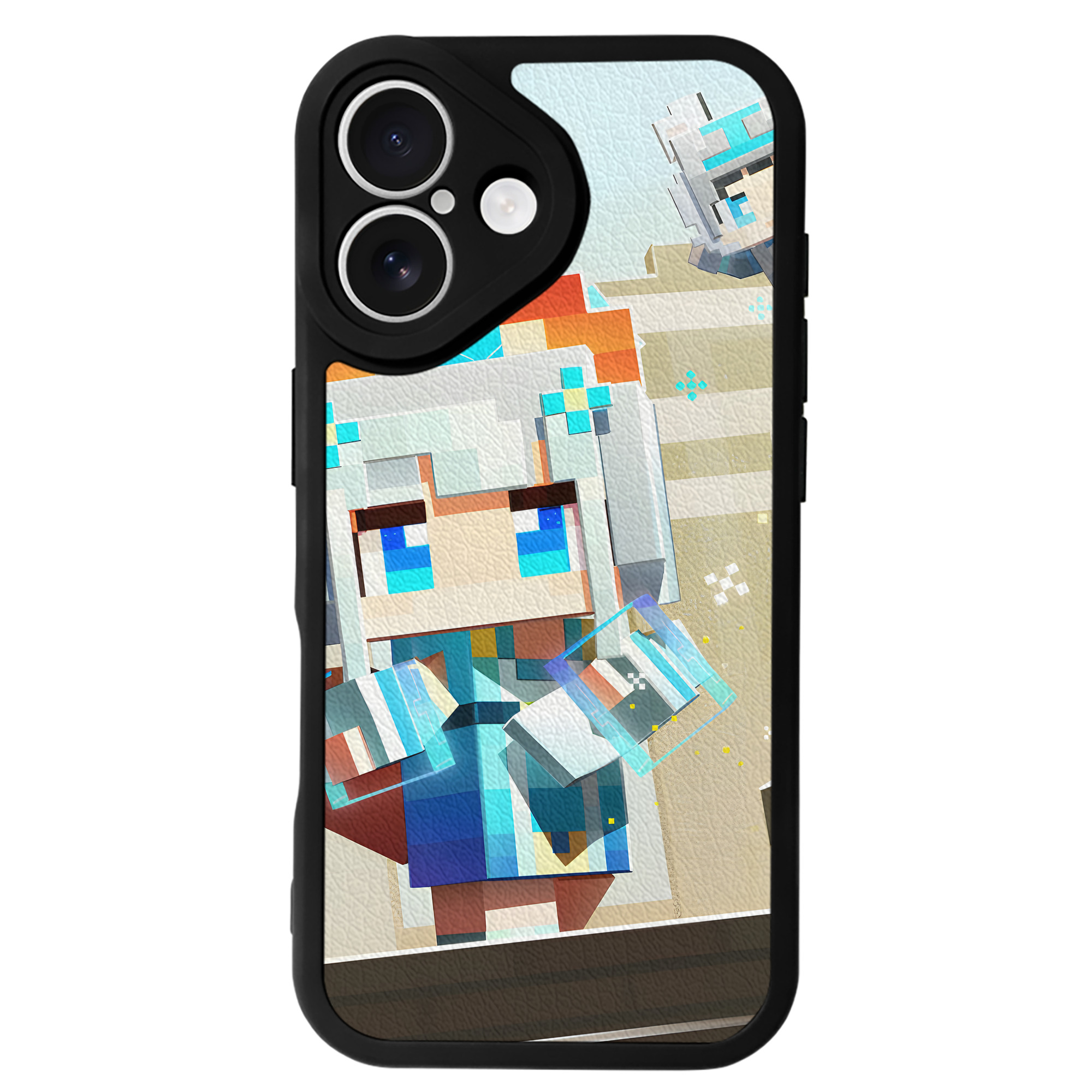 （画像用） マインクラフト ブロックの世界 Minecraft MC Block world 【iPhone 16シリーズ対応】シリコンスマホケース（レザー調） 材質：シリコン